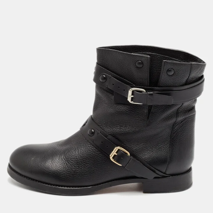 Chloe Black Leather Buckle Detail Ankle Boots Size 38.5