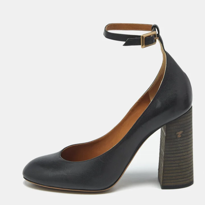 Chloe Black Leather Harper Block Heel Pumps Size 40