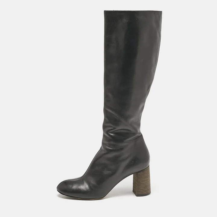 Chloe Black Leather Zip Up Knee Length Boots Size 40