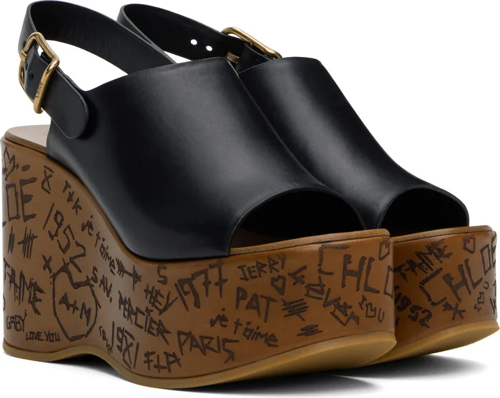 Chloé Black Maxime Wedge Sandals - Image 4