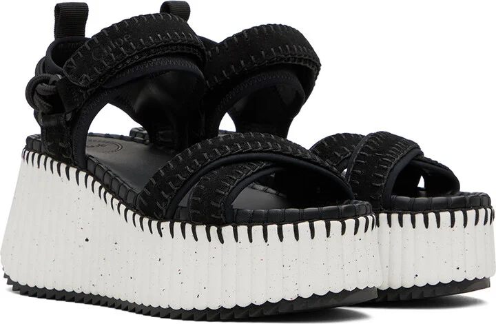 Chloé Black Nama Wedge Sandals - Image 4