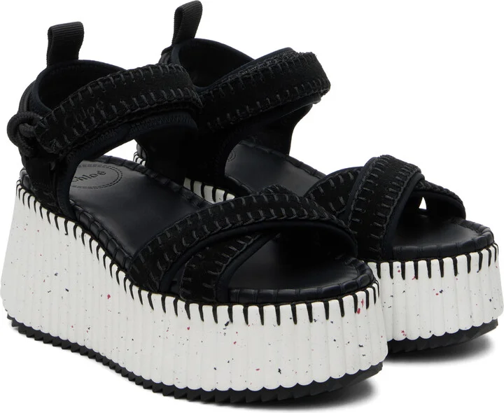 Chloé Black Nama Wedge Sandals - Image 4