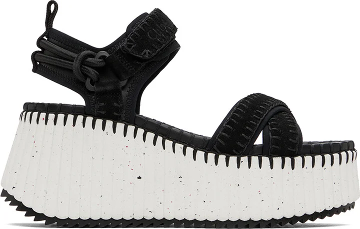 Chloé Black Nama Wedge Sandals