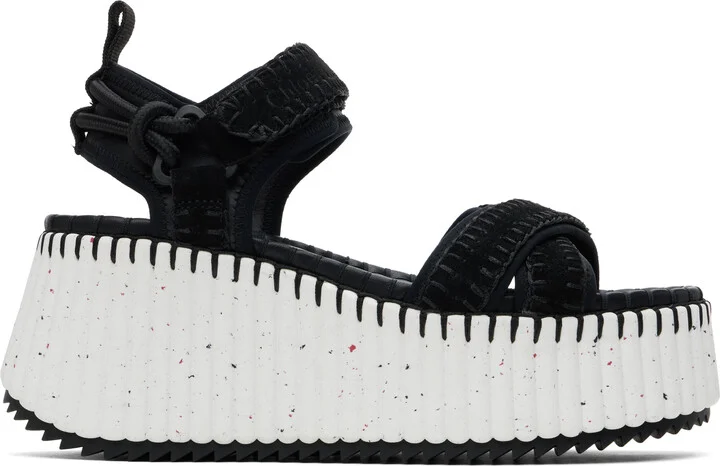 Chloé Black Nama Wedge Sandals