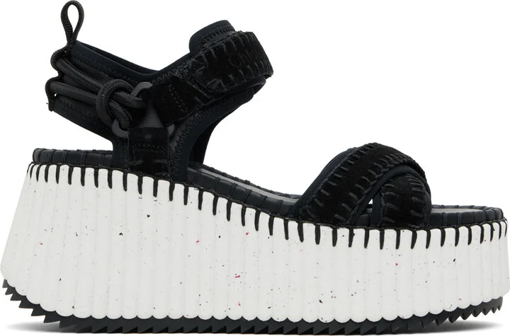 Chloé Black & White Nama Platform Sandals