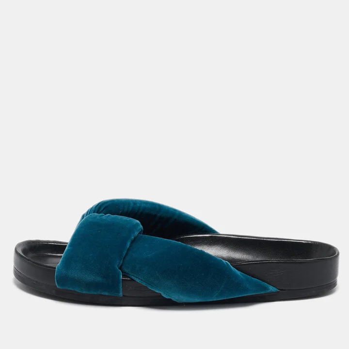 Chloe Blue Velvet Crisscross Flat Sandals Size 39