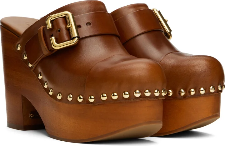 Chloé Brown Jeanette Wedge Mules - Image 4