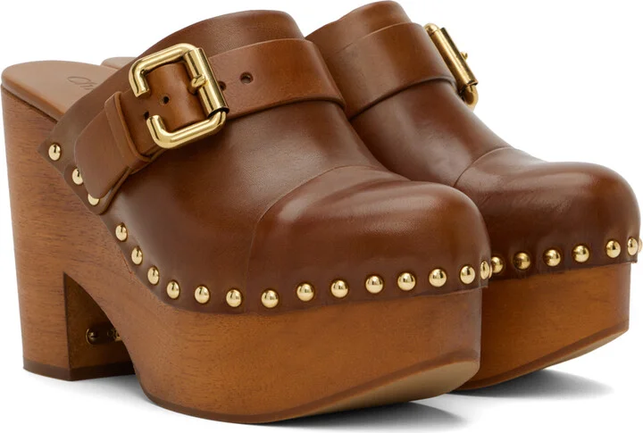 Chloé Brown Jeannette Wedge Clogs - Image 4