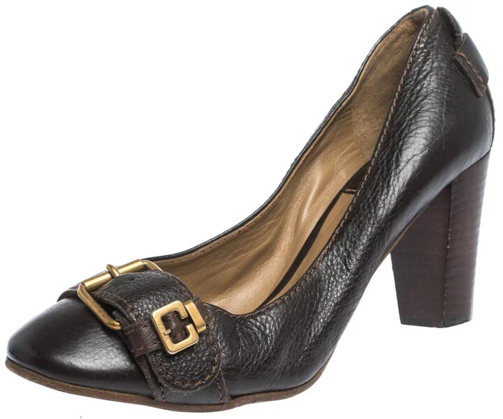 Chloe Brown Leather Buckle Detail Pumps Size 37
