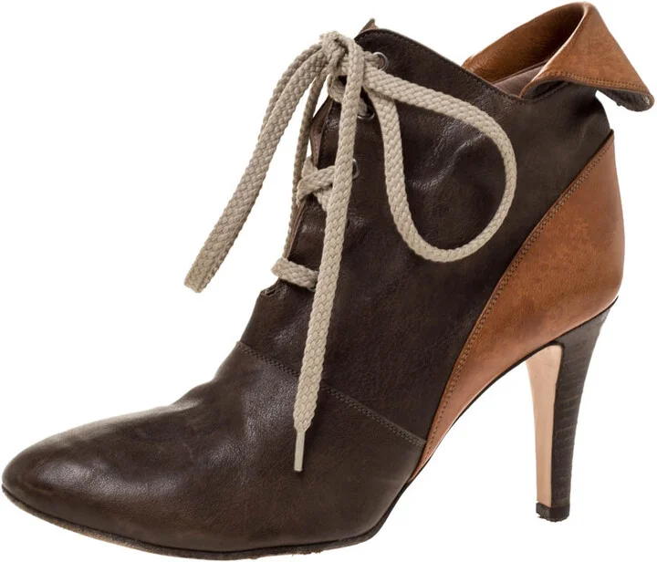 Chloe Brown Leather Pointed Toe Ankle Booties Size 36