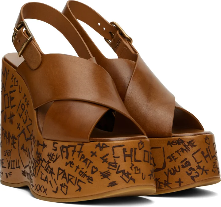 Chloé Brown Maxime Wedge Sandals - Image 4