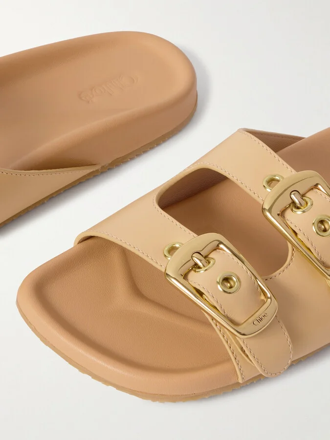 Chloé - Buckled Leather Sandals - Neutrals - Image 4