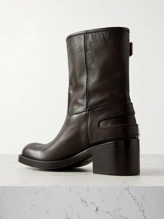 Chloé - Buckled Textured-leather Ankle Boots - Black - Image 3