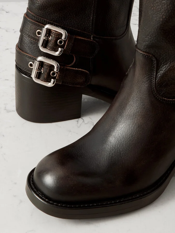 Chloé - Buckled Textured-leather Ankle Boots - Black - Image 4