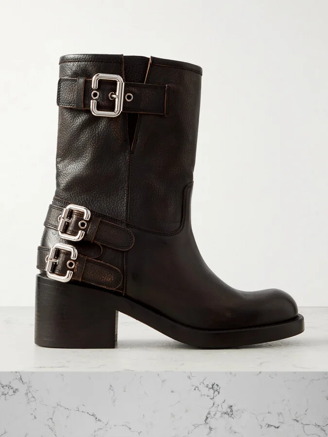Chloé - Buckled Textured-leather Ankle Boots - Black