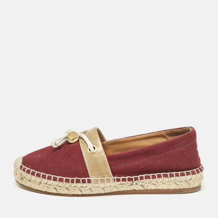 Chloe Burgundy Canvas and Leather Espadrille Flats Size 37