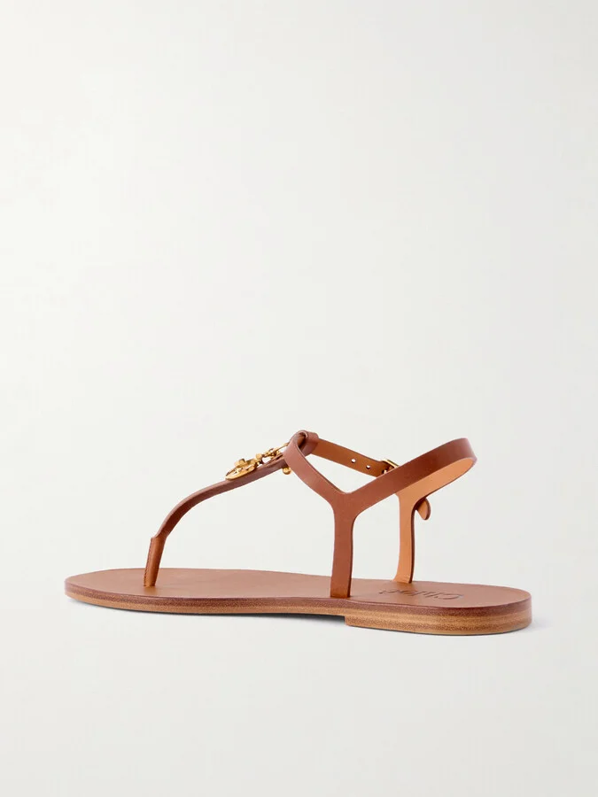 Chloé - Charms Embellished Leather Sandals - Brown - Image 3