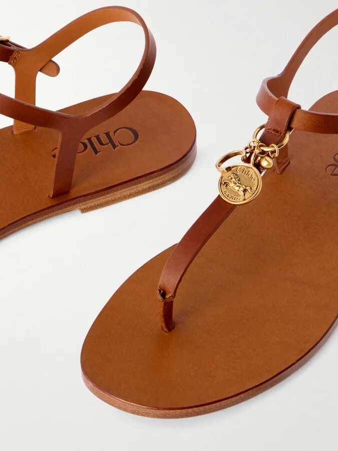 Chloé - Charms Embellished Leather Sandals - Brown - Image 4
