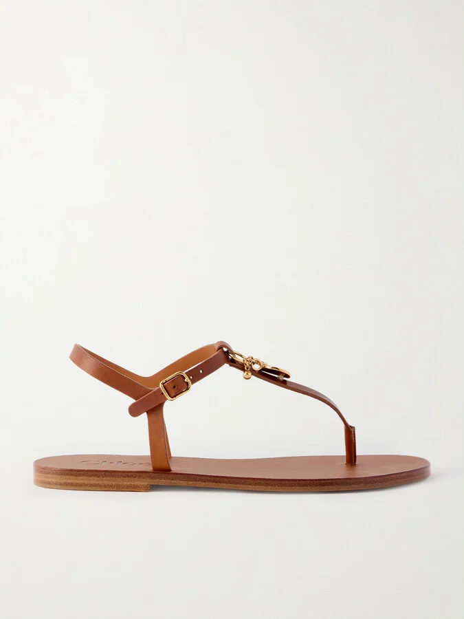 Chloé - Charms Embellished Leather Sandals - Brown