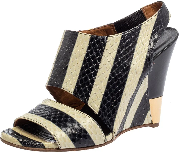 Chloe Cream/Black Striped Python Ayers Wedge Slingback Sandals 39