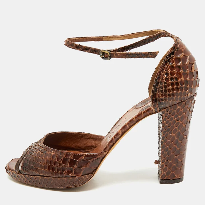Chloe Dark Brown Python Ankle Strap Sandals Size 40