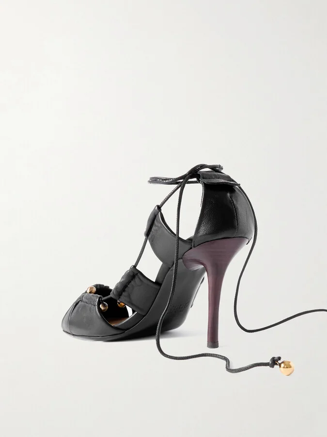 Chloé - Embellished Cutout Leather Pumps - Black - Image 3