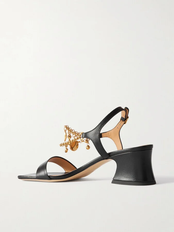 Chloé - Embellished Leather Sandals - Black - Image 3