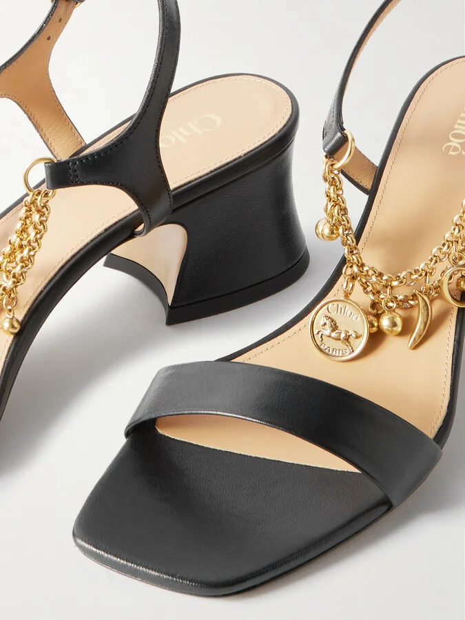 Chloé - Embellished Leather Sandals - Black - Image 4