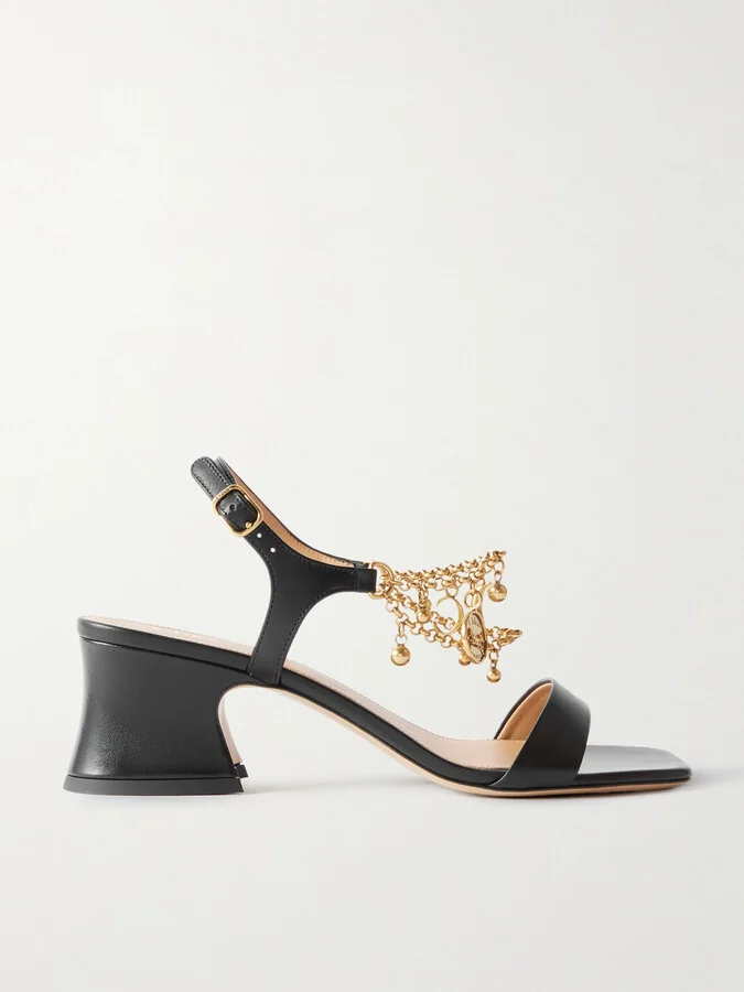 Chloé - Embellished Leather Sandals - Black