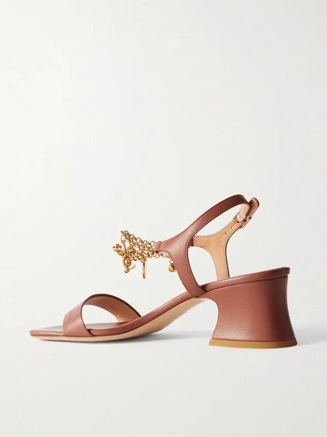 Chloé - Embellished Leather Sandals - Brown - Image 3