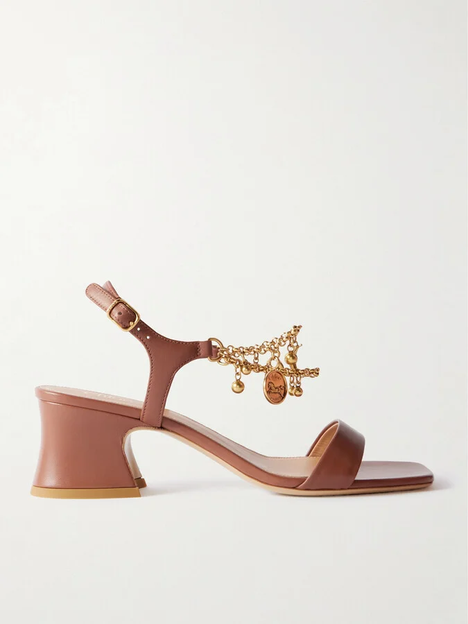 Chloé - Embellished Leather Sandals - Brown
