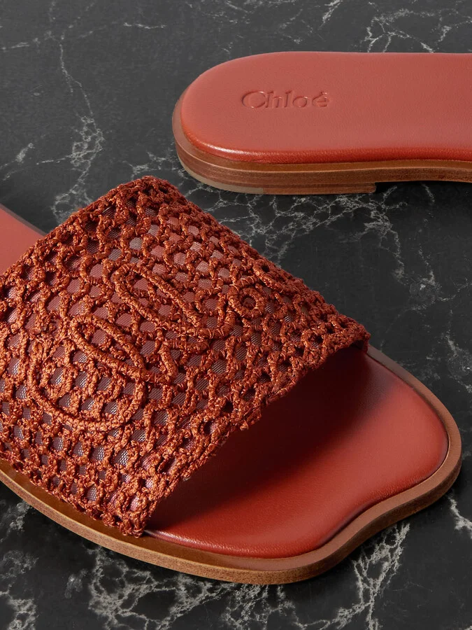 Chloé - Flower Crocheted Slides - Brown - Image 4