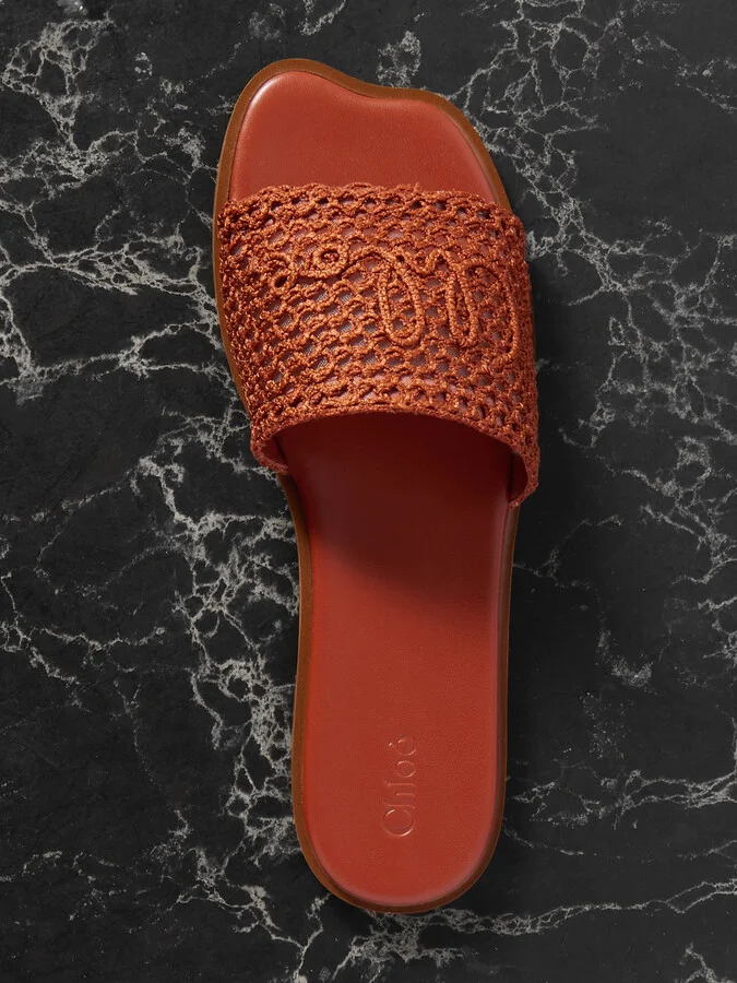 Chloé - Flower Crocheted Slides - Brown - Image 5