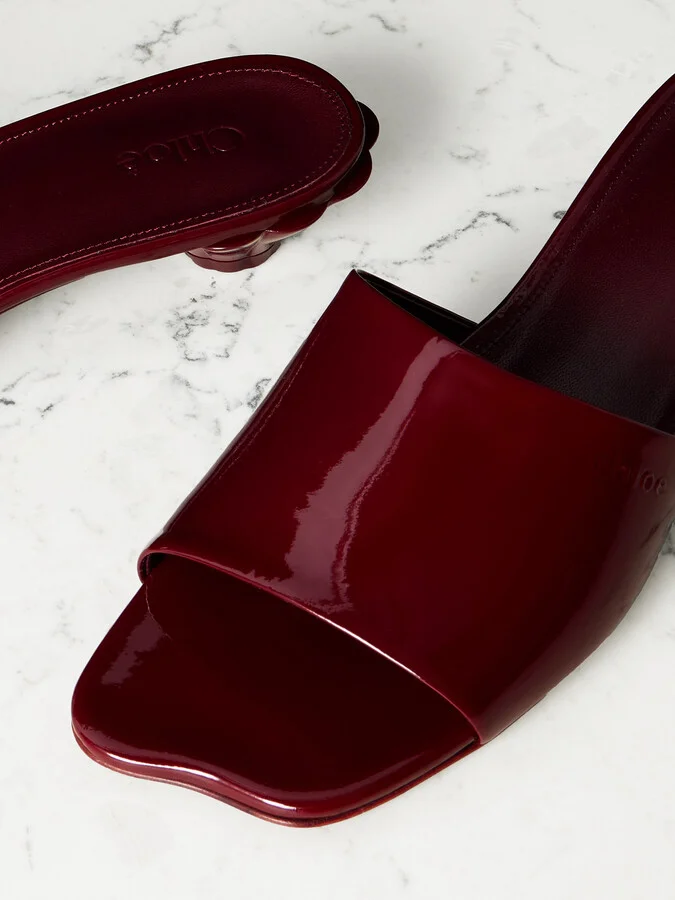 Chloé - Flower Patent-leather Sandals - Burgundy - Image 4