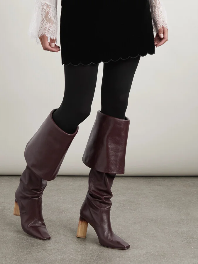 Chloé - Georgia Leather Knee Boots - Burgundy - Image 2