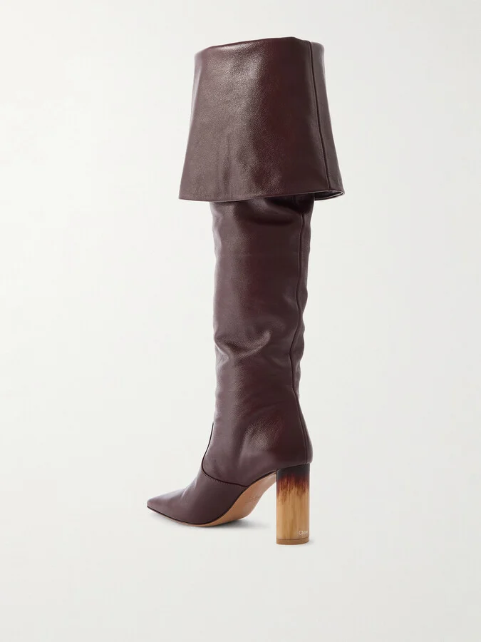 Chloé - Georgia Leather Knee Boots - Burgundy - Image 3