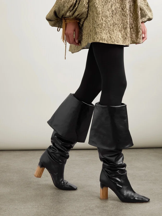 Chloé - Georgia Ruched Polished-leather Knee Boots - Black - Image 2