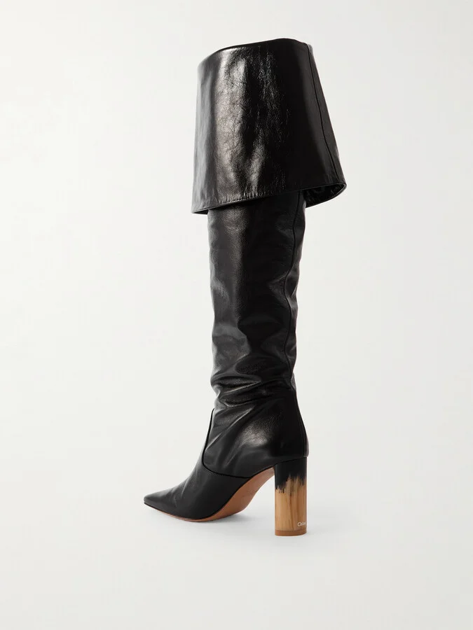 Chloé - Georgia Ruched Polished-leather Knee Boots - Black - Image 3