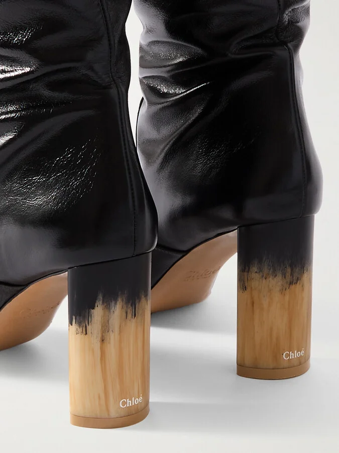 Chloé - Georgia Ruched Polished-leather Knee Boots - Black - Image 4