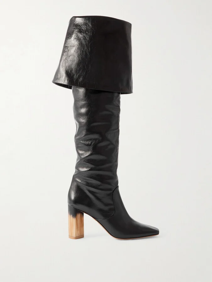 Chloé - Georgia Ruched Polished-leather Knee Boots - Black