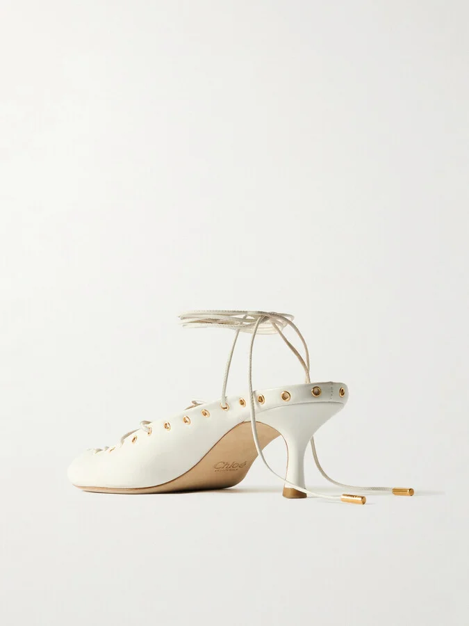 Chloé - Ghilies Lace-up Leather Pumps - White - Image 3
