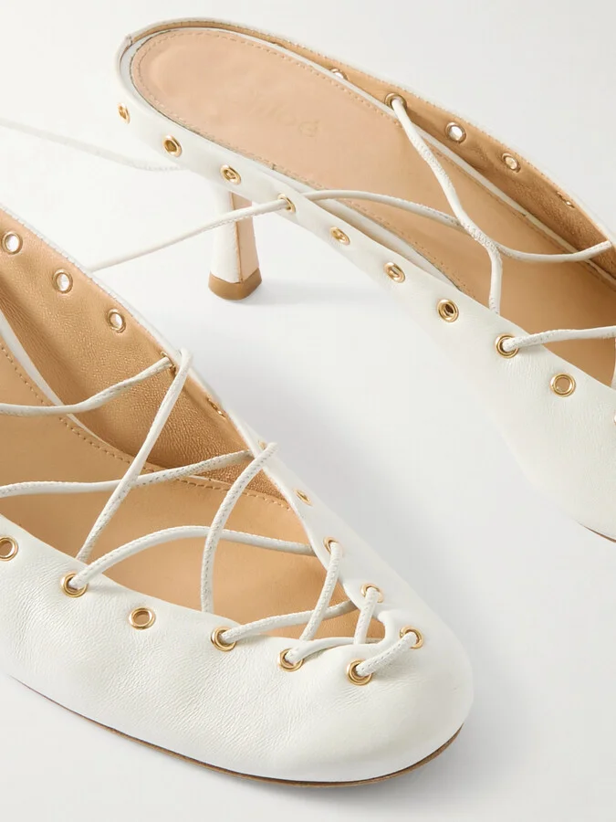 Chloé - Ghilies Lace-up Leather Pumps - White - Image 4