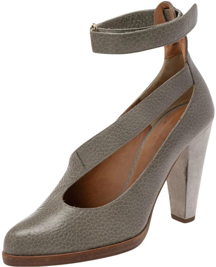 Chloé Grey Leather Ankle Strap Pumps Size 36