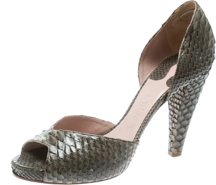 Chloe Grey Python Leather Peep Toe D'Orsay Pumps Size 40