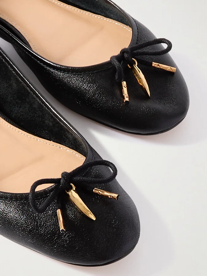 Chloé - Iris Embellished Leather Ballet Flats - Black - Image 4