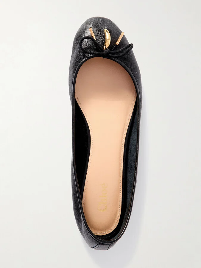 Chloé - Iris Embellished Leather Ballet Flats - Black - Image 5