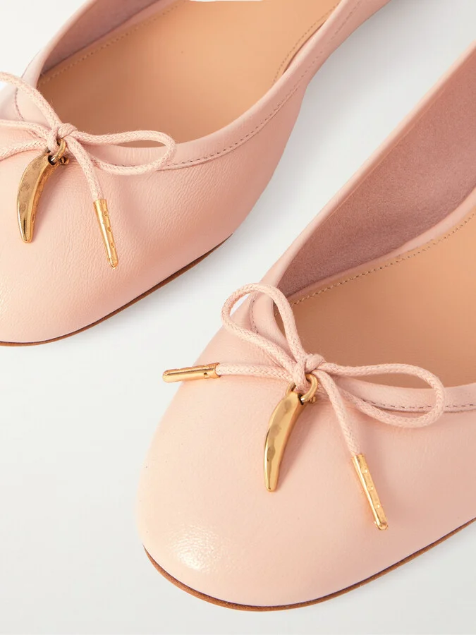 Chloé - Iris Embellished Leather Ballet Flats - Neutrals - Image 4