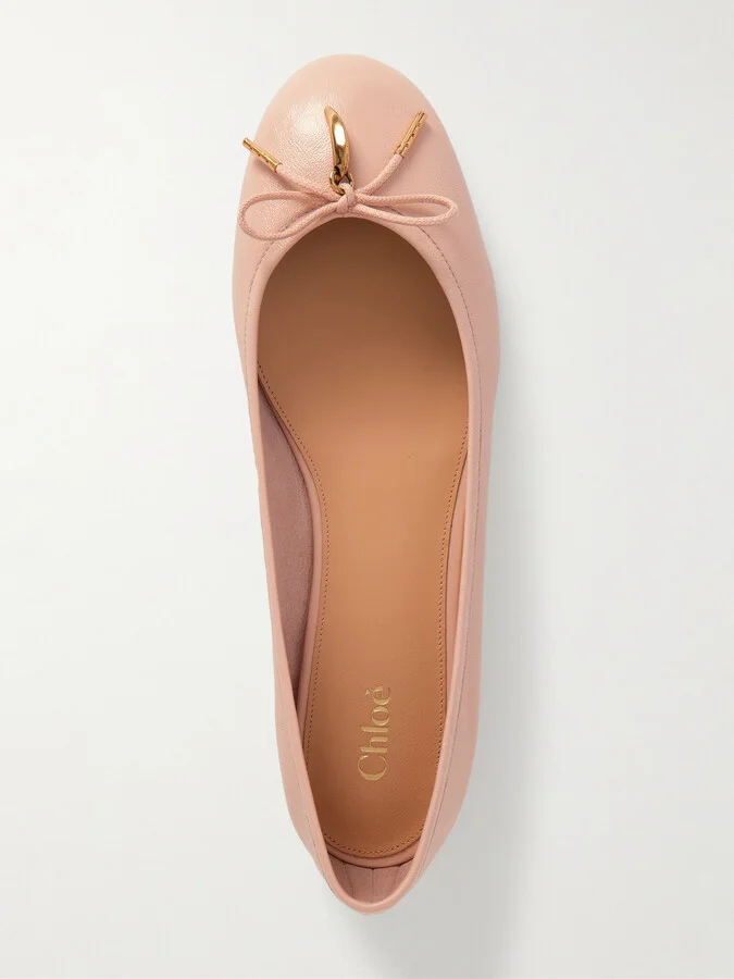 Chloé - Iris Embellished Leather Ballet Flats - Neutrals - Image 5
