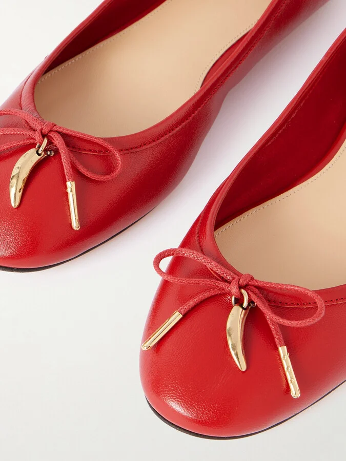 Chloé - Iris Embellished Leather Ballet Flats - Red - Image 4