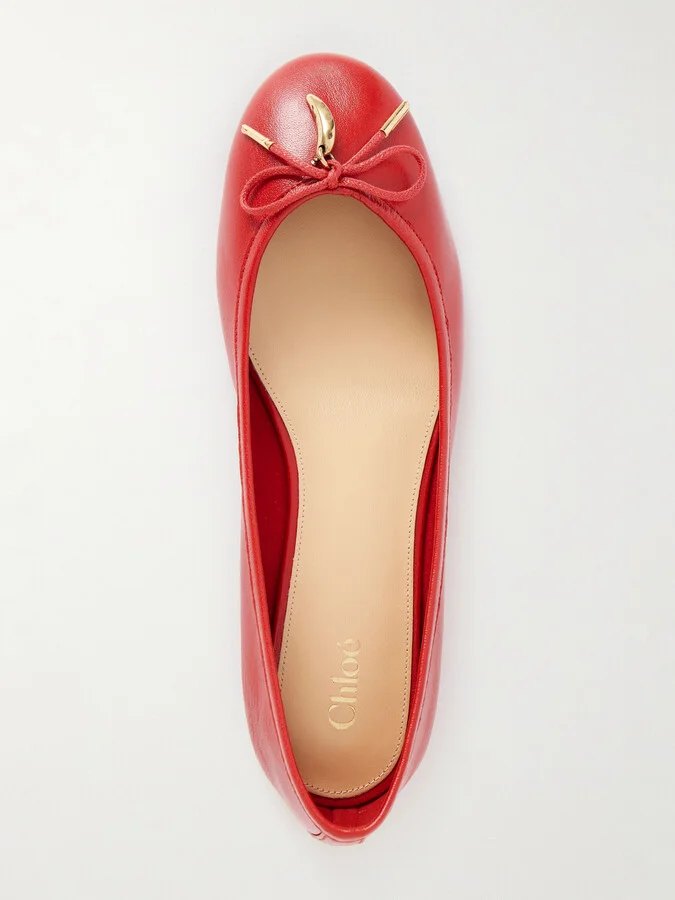 Chloé - Iris Embellished Leather Ballet Flats - Red - Image 5